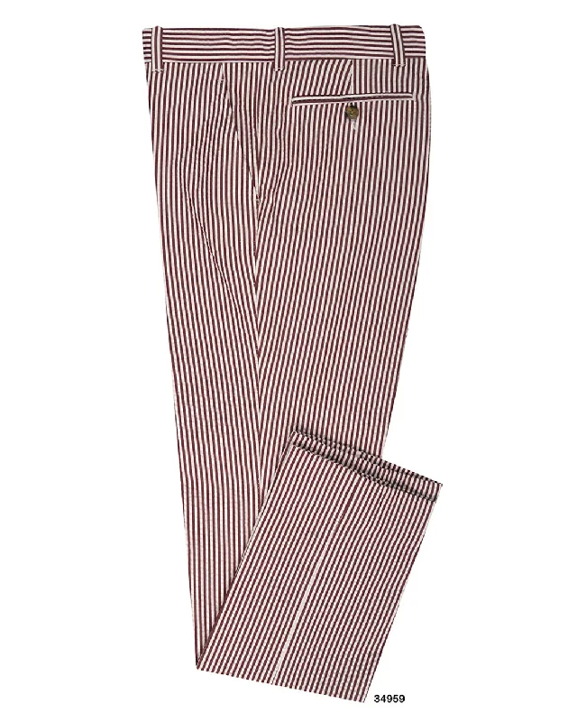 men's straight leg jogger pants-Rose Red White Bengal Stripes Seersucker