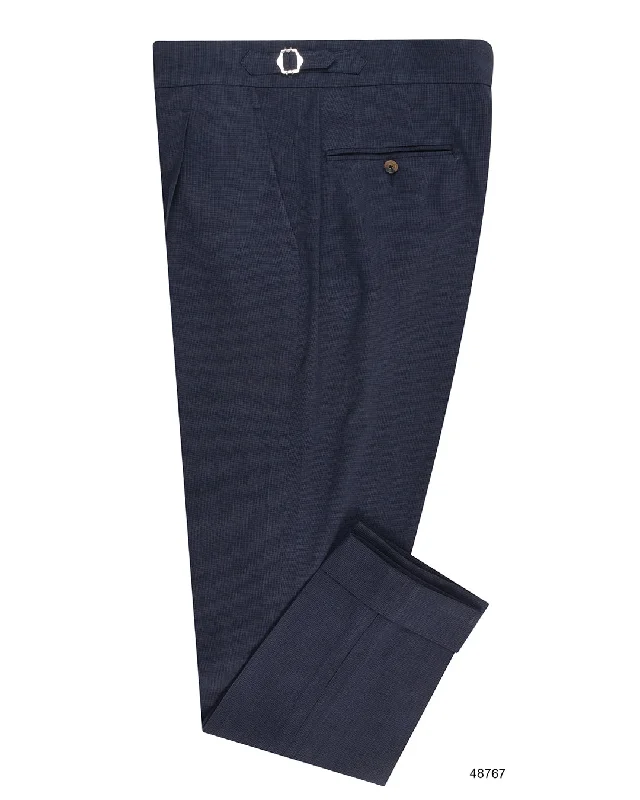 men's waterproof white pants-Sondrio: Linen Silk Houndstooth Blue