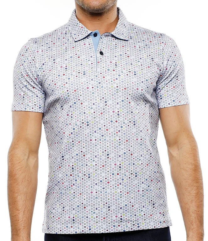 Men's short-sleeve climbing red tee-White Polo with Multicolor Floral Shapes (Tall)