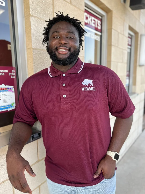 Men's short-sleeve tailored gray shirt-WTAMU Buffalo Pacifica Maroon Polo