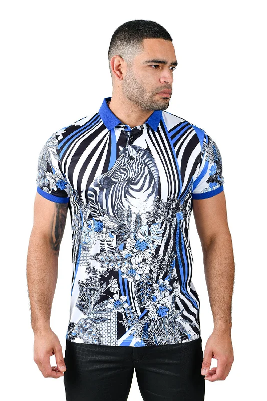 Men's short-sleeve hiking gray shirt-ZEBRA ABSTRACT Polo Shirt